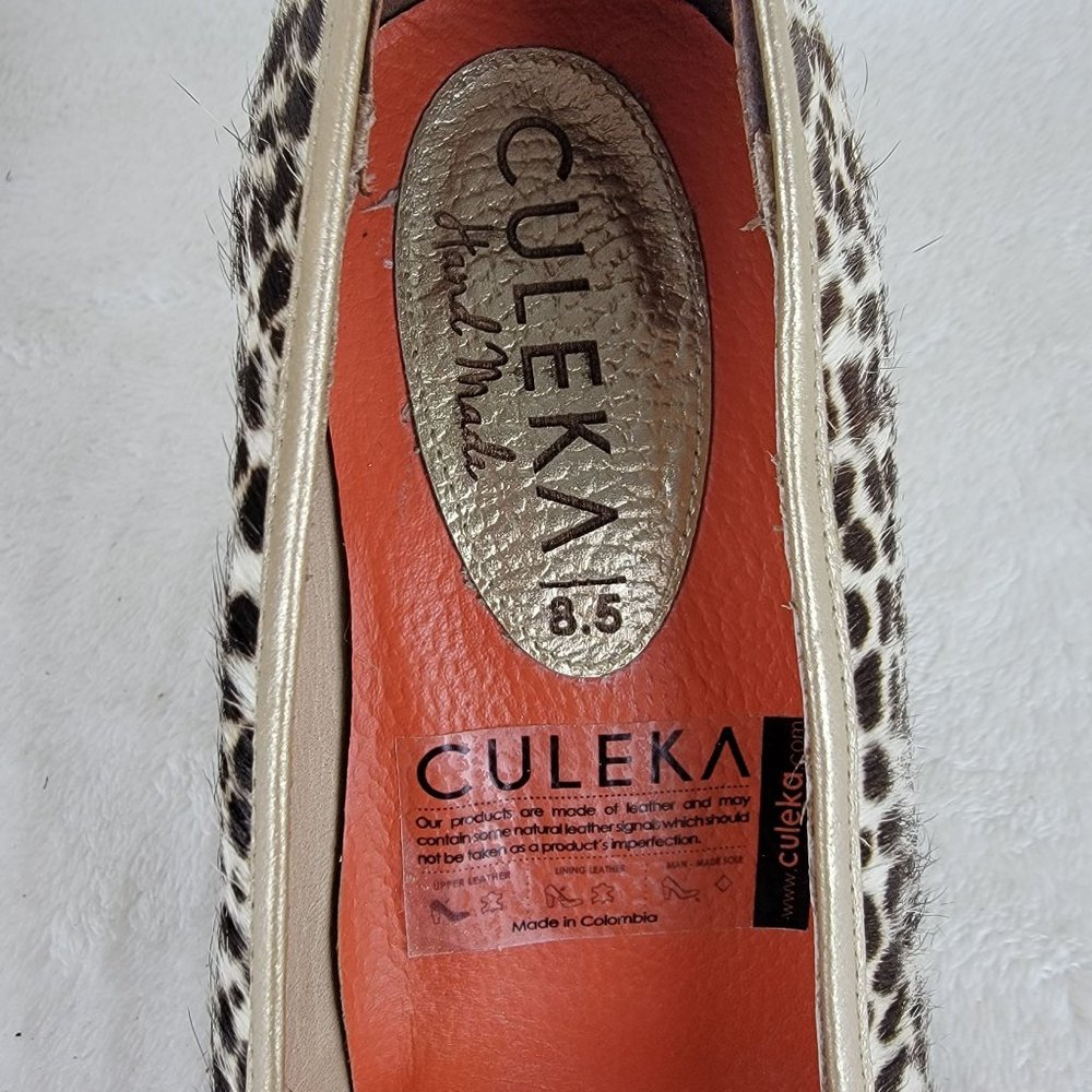 CULEKA Hand Made Beige Gold Leppard Calf Hair Leather Slip On Pump Size 8.5 Y2K - Picture 8 of 8